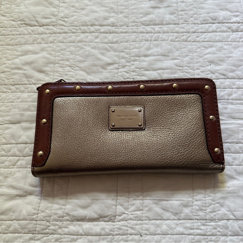 Michael Kora Gold leather studded brown wallet
